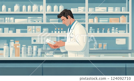 A Dedicated Physician in a Pristine Clinical Environment, Preparing Medication with Precision and Care Amidst a Well-Organized and Brightly Lit Healthcare Setting 124092710