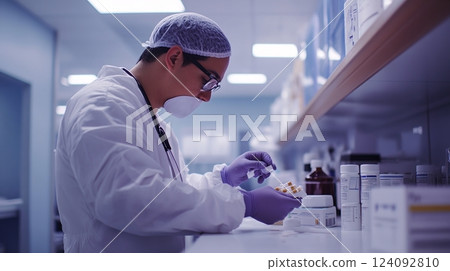Dedicated Physician in a Modern Clinical Workspace Preparing Medication with Precision and Care in a Pristine Environment Highlighting Hygiene and Professionalism 124092810