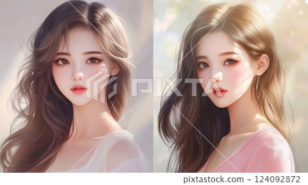 Charming Portraits of Adorable Korean Girls Radiating Innocence and Natural Beauty in Soft Pastel Backgrounds with Warm Morning Light Charming Portraits of Adorable Korean Girls Radiating Innocence and Natural Beauty in Soft Pastel Backgrounds with Warm Morning Light 124092872