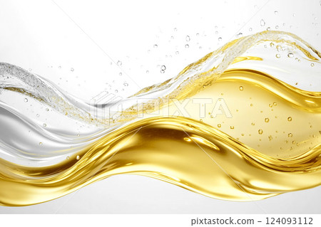 Water and gold liquid wave background on white wall. Cosmetics, beauty, cosmetics, skin care, fresh 124093112