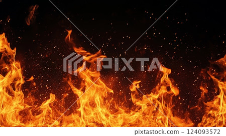 燃燒的火焰和火花的圖像,黑色背景 燃燒的火焰和火花的圖像,黑色背景 124093572