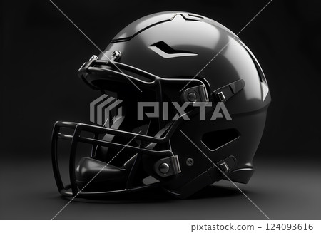 Blank black American football helmet mockup, side view,. Blank black American football helmet mockup, side view,. 124093616