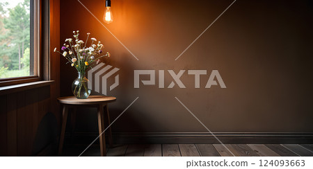 Modern empty room, dark brown wall - 3D rendering 124093663