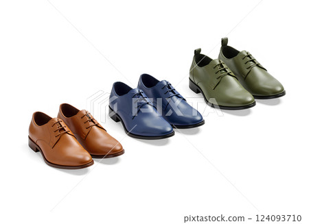 Blank colored casual shoes mockup set, side view. 124093710