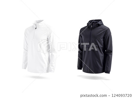 Blank black and white sport hoodie with hood mockup set. 124093720