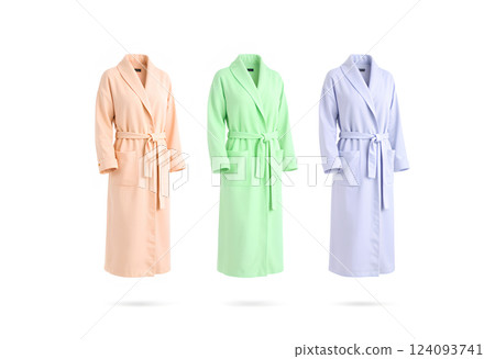 Blank colored hotel bathrobe mock up, side view 124093741