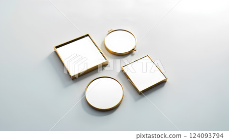 Blank white gold lapel badge mock ups set, round, square, rhombus, ellipse, 3d rendering. Empty luxury hard enamel pin mockup. Golden clasp-pin design template. Expensive brooch for presentation. Blank white gold lapel badge mock ups set, round, square, rhombus, ellipse, 3d rendering. Empty luxury hard enamel pin mockup. Golden clasp-pin design template. Expensive brooch for presentation. 124093794