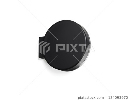 Blank black round store signage design mockup isolated, 3d rendering. Empty circular light box mock up. Clear shop lightbox template. Street sign hanging mounted on the wall. Signboard for logo 124093970