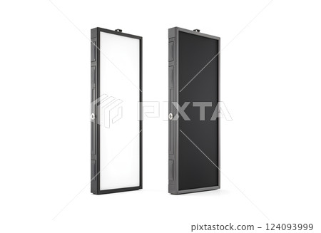 Blank black and white vertical stretching banner grip frame mockup,. 124093999