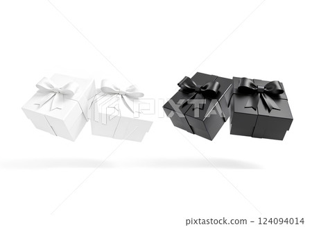 Blank black and white gift box with ribbon bow mockup,. 124094014