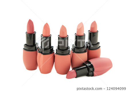 Many different lipsticks isolated on white background 124094099