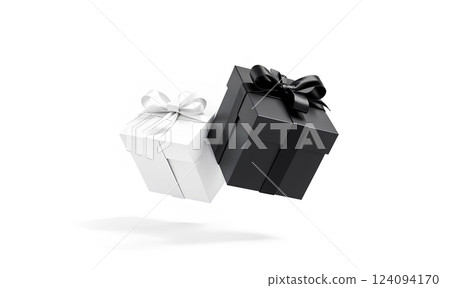 Blank black and white gift box with ribbon bow mockup,. 124094170