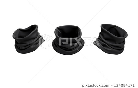 blank black neck gaiter mock up, front and side view. 124094171