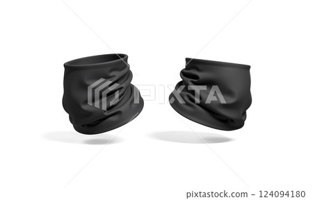 Blank black neck gaiter mock up, front view, no gravity. Blank black neck gaiter mock up, front view, no gravity. 124094180