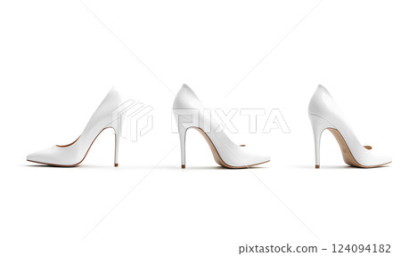 Blsnk white high heels shoes mockup, different views. Blsnk white high heels shoes mockup, different views. 124094182