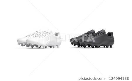 Blank black and white soccer boots pair mockup set, isolated. 124094588
