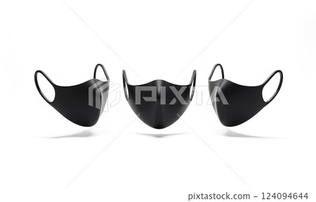 Blank black fabric face mask mockup, front and side view. 124094644