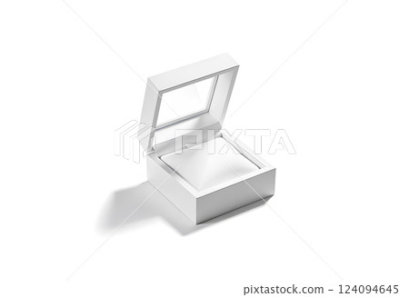 Blank white opened wood gift box with silk pad mockup. Blank white opened wood gift box with silk pad mockup. 124094645