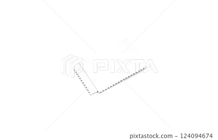 Blank white rectangular postage stamp mockup, isolated, depth of field, 3d rendering. Empty post stamp mock up, side view. Clear toothed label for mail template. 124094674