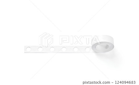 Blank silver tape with white round stickers mockup, front view. 124094683