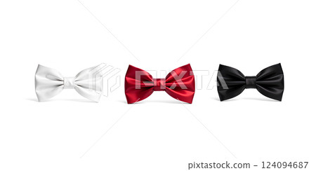 Blank black, white and red bow tie mockup set, isolated. 124094687