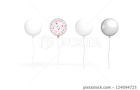 Blank white round balloon with confetti mockup, front view. 124094725