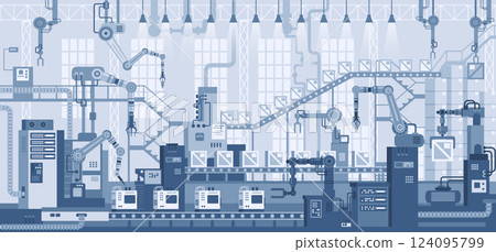 Industrial mechanical machine tools in production line manufacturer factory. Art design the silhouette of the industry 124095799