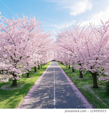 Row of cherry trees 124095815