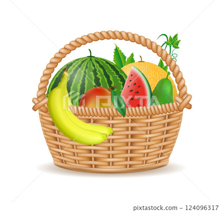 wicker basket with fruits vector illustration 124096317