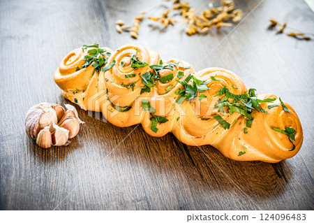 Craft sliced bread on the table at the bakery. The concept of small industries and healthy food 124096483