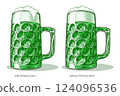 Dimpled glass mug with green Irish beer for celebration St. Patrick's Day, in styles of retro graphic, vintage engraving, woodcut, line art. Vector illustration is hand-drawn by human, without tracing Dimpled glass mug with green Irish beer for celebration St. Patrick's Day, in styles of retro graphic, vintage engraving, woodcut, line art. Vector illustration is hand-drawn by human, without tracing 124096536