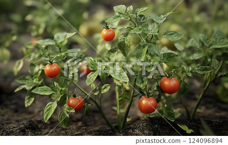 branch of ripe tomatoes in the garden branch of ripe tomatoes in the garden 124096894