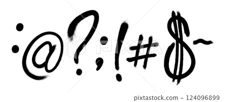 Graffiti spray font alphabet. Signs. Part 9. Vector illustration 124096899