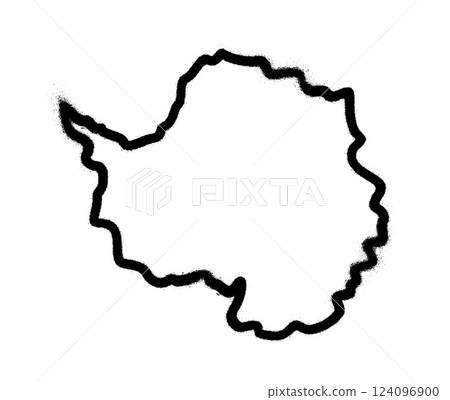 Sprayed silhouette of Antarctica with overspray in black over white. Vector illustration. Sprayed silhouette of Antarctica with overspray in black over white. Vector illustration. 124096900