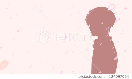 Male, side, shadow picture, cherry blossom snowstorm Male, side, shadow picture, cherry blossom snowstorm 124097064