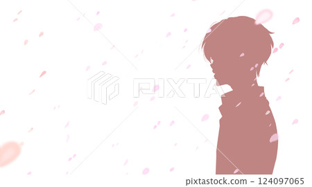 Male, side, shadow picture, cherry blossom snowstorm 124097065