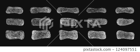 Grunge chalk, crayon texture abstract shape frames set. Vector stock illustration isolated on black background for design template text business presentation, highlight advertising, special offer. EPS 124097551