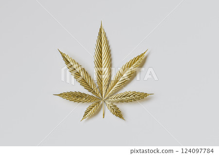 3d illustration of marijuana leaf made of gold 124097784