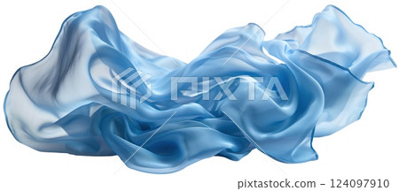 Flowing blue fabric on white background. 124097910
