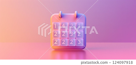 Pink 3D Calendar Icon with Gradient Background. 124097918