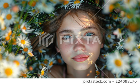 Dreamy Daisies with Freckled Girl 124098170