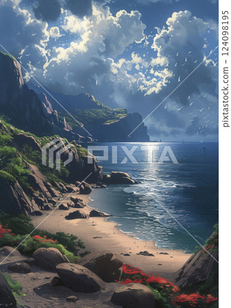 Majestic Coastal Cliffs with Lush Foliage 124098195