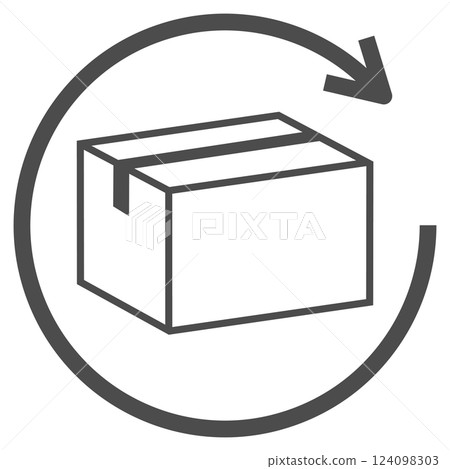 Vector icon illustration of a cardboard line drawing representing the return of luggage or goods Vector icon illustration of a cardboard line drawing representing the return of luggage or goods 124098303