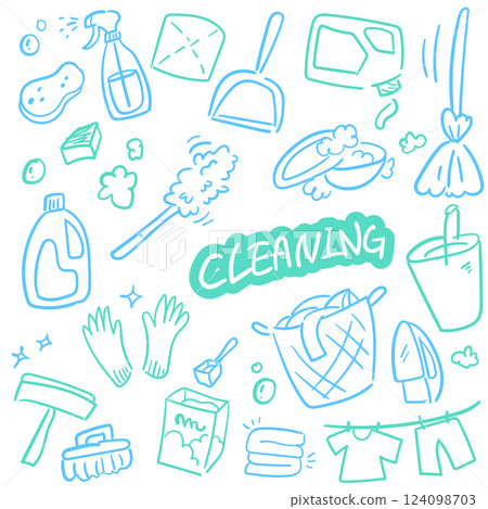 Hand-Drawn Cleaning and Housekeeping Icon Set Hand-Drawn Cleaning and Housekeeping Icon Set 124098703