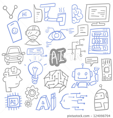 Hand-Drawn Artificial Intelligence and Robotics Technology Icon Set 124098704