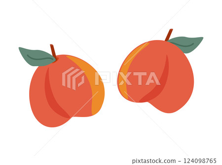 Ripe fruits peaches with leaves 124098765