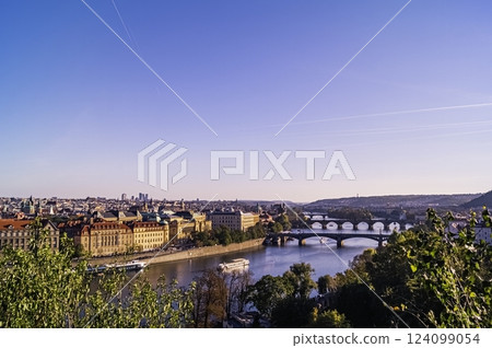 Czech Republic over river Vltava with Bridges 124099054