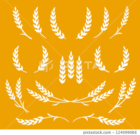 silhouette of weat ears, barley and rye stalks set icons and wreaths 124099068