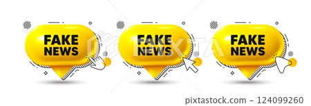 Chat speech bubble 3d icons. Fake news tag. Media newspaper sign. Daily information symbol. Fake news chat offer. Speech bubble banners. Text box balloon. Vector 124099260