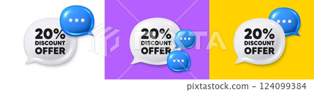 Chat speech bubble 3d icons. 20 percent discount tag. Sale offer price sign. Special offer symbol. Discount chat text box. Speech bubble banner. Offer box balloon. Vector Chat speech bubble 3d icons. 20 percent discount tag. Sale offer price sign. Special offer symbol. Discount chat text box. Speech bubble banner. Offer box balloon. Vector 124099384
